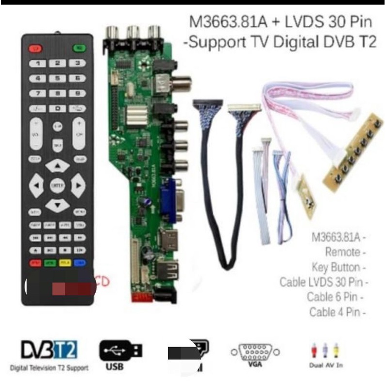 mainboard tv universal dvb t2  mb univ + lvds 30 pin analog+digital