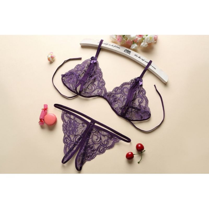 Medan Termurah KD001 ( 2in1 Bra + CD ) Set Honeymoon lingerie Bra + G-String Lace