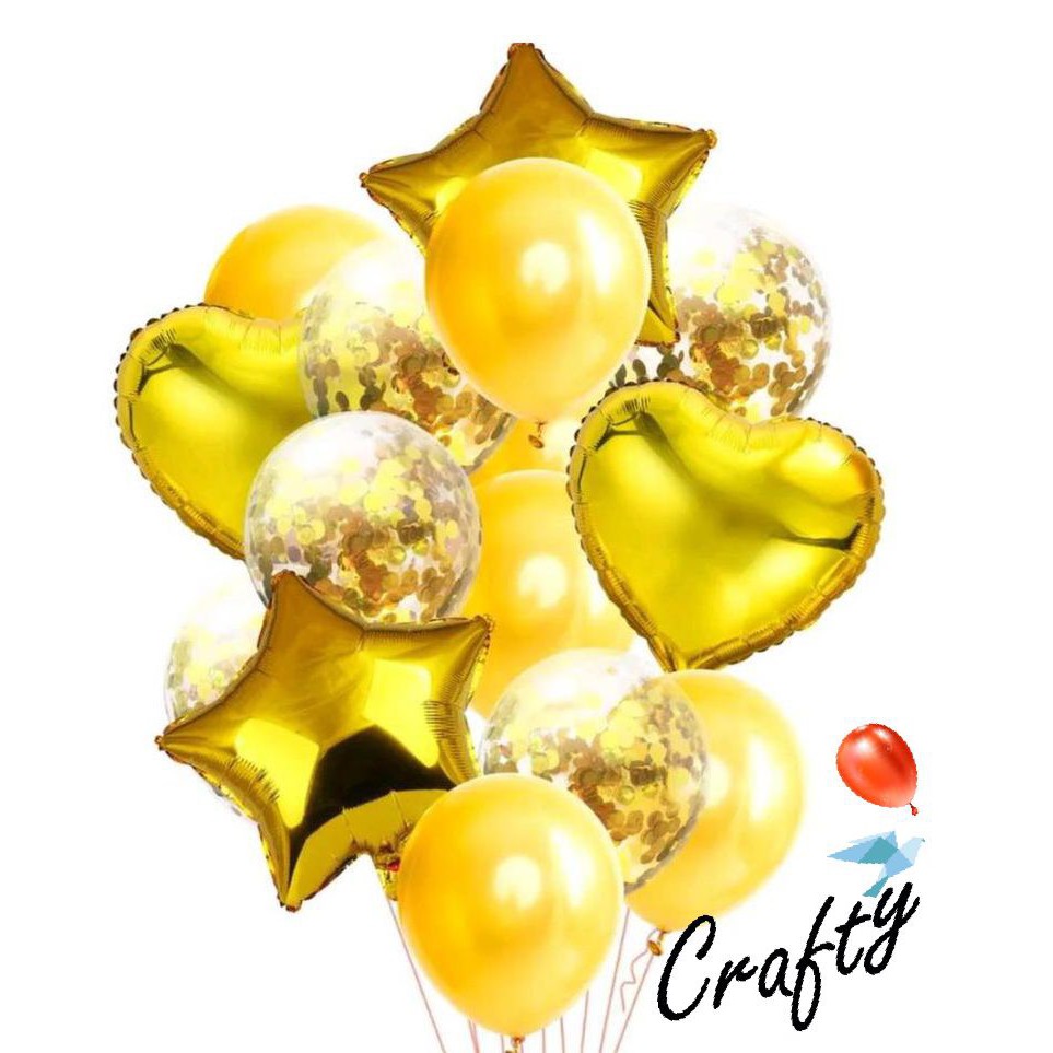 [MINI SET] Balon Paket BINTANG HATI CONFETTI GOLD Dekorasi Backdrop