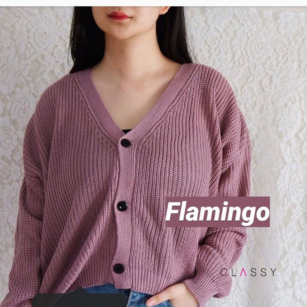 Lucia Cardi New Arrival - semi crop cardigan rajut knit premium-Flamingo