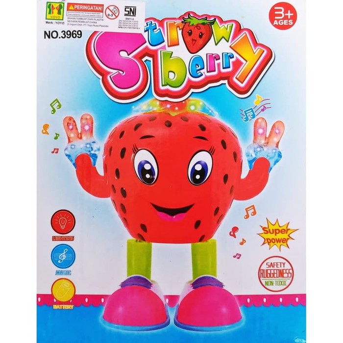 MAINAN DANCING STRAWBERRY JOGET MUSIK GOYANG LUCU LAMPU LED CERIA