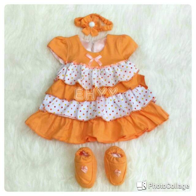 3in1 Dress 4 Tingkat Polka Pita Bayi untuk Baby Usia 3-12 Bulan