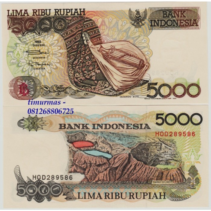Uang Lama Kuno 5000 Rupiah 1992 Sasando