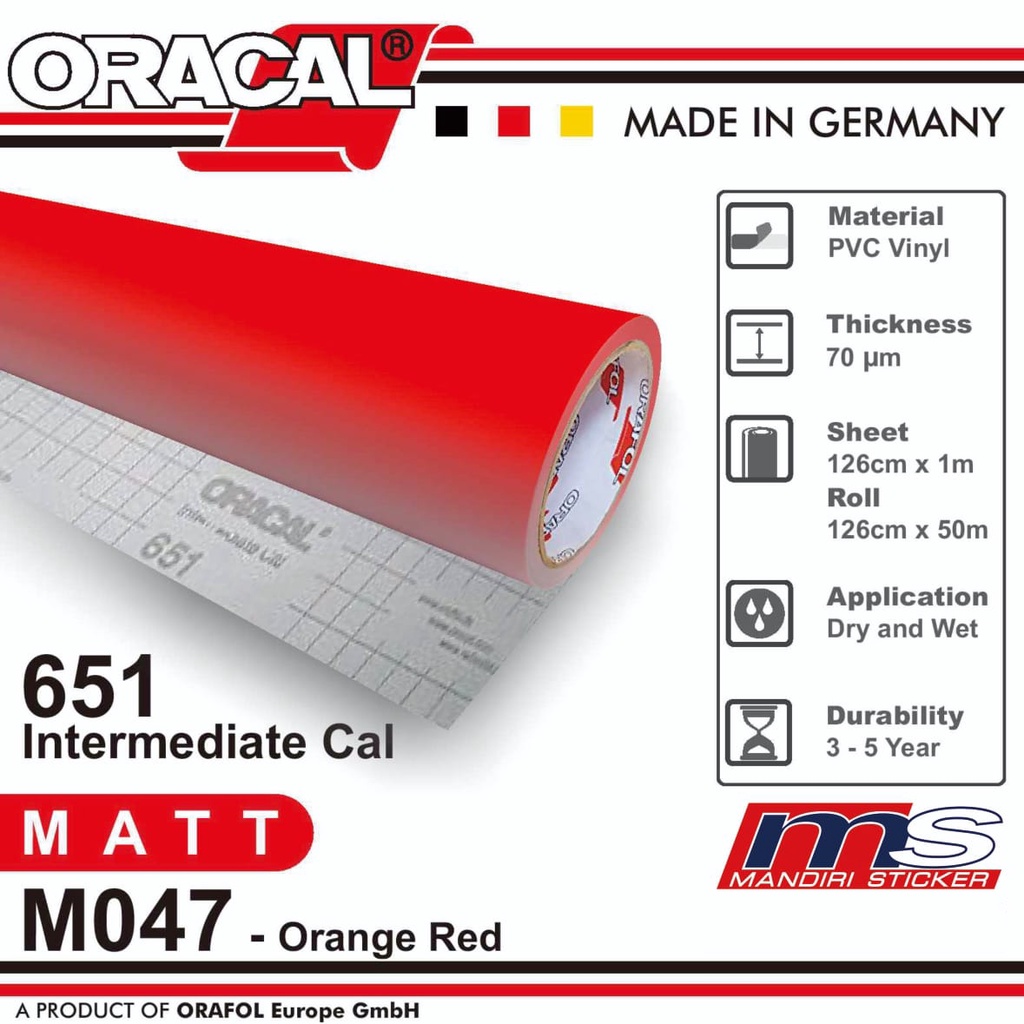 Sticker ORACAL 651 - M047 Orange Red Matt Cutting Stiker [METERAN]