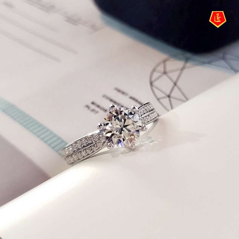 [Ready Stock]Six-Claw Row Diamond Ring Female S925 Silver Fashion