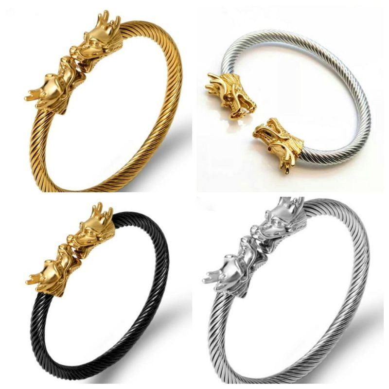 Gelang Tangan Motif Naga Pria Real Titanium Anti Karat Selamanya