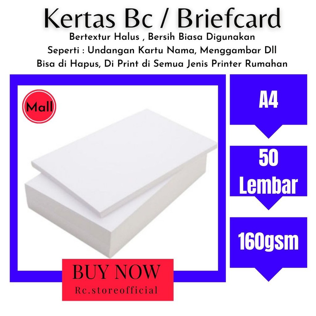 

[ 50 Lembar A4 hight quality ]Kertas Briefcard 160gsm putih