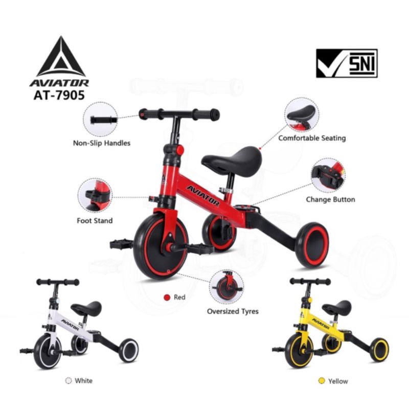 Sepeda Anak Roda Tiga Trycycle Aviator AT - 7905 Balance Bike 3 in 1 Push Bike, Exotic ET - 709 &amp; Exotic ET - 5511