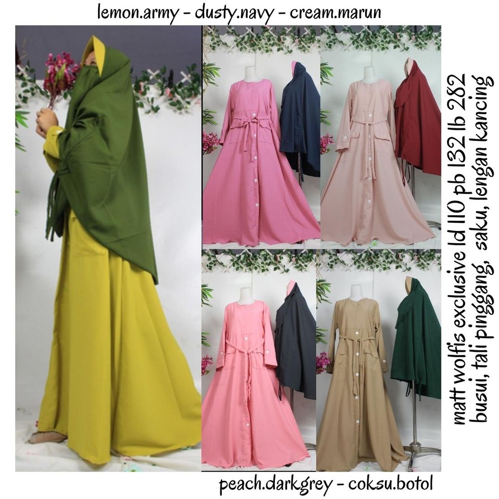 Gamis Set khimar cadar wolfis Kancing ALNA Busana Syari Wanita muslimah fashion style purdah niqob