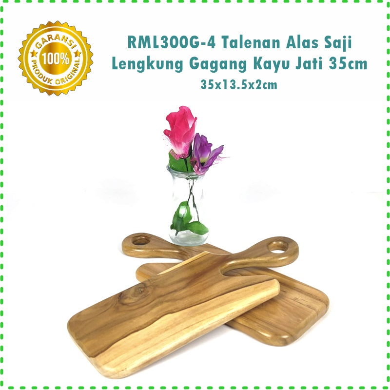 RML300G-4 Talenan/Alas Saji Lengkung Gagang Kayu Jati 35cm