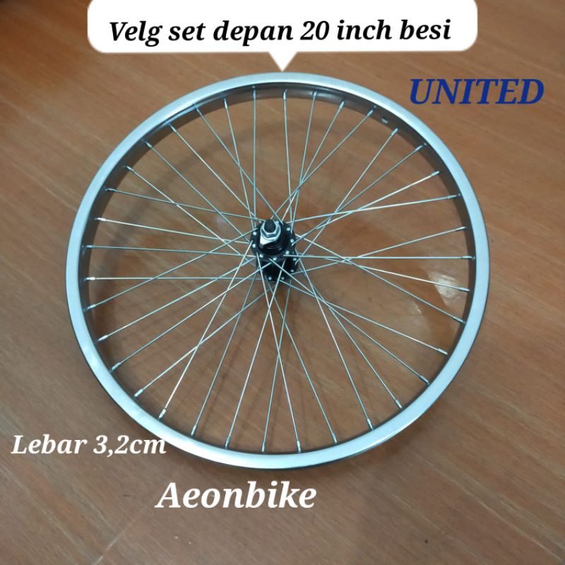 velg set jadi depan ukuran 20inch merk united bahan besi  tinggal pasang ban velg sepeda BMX mini li