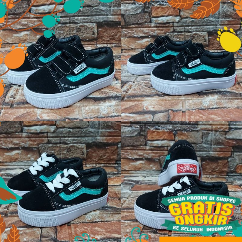 HITAM PUTIH MERAH BIRU KUNING HIJAU / SEPATU VANS ANAK OLD SKOOL OG TALI PEREKAT
