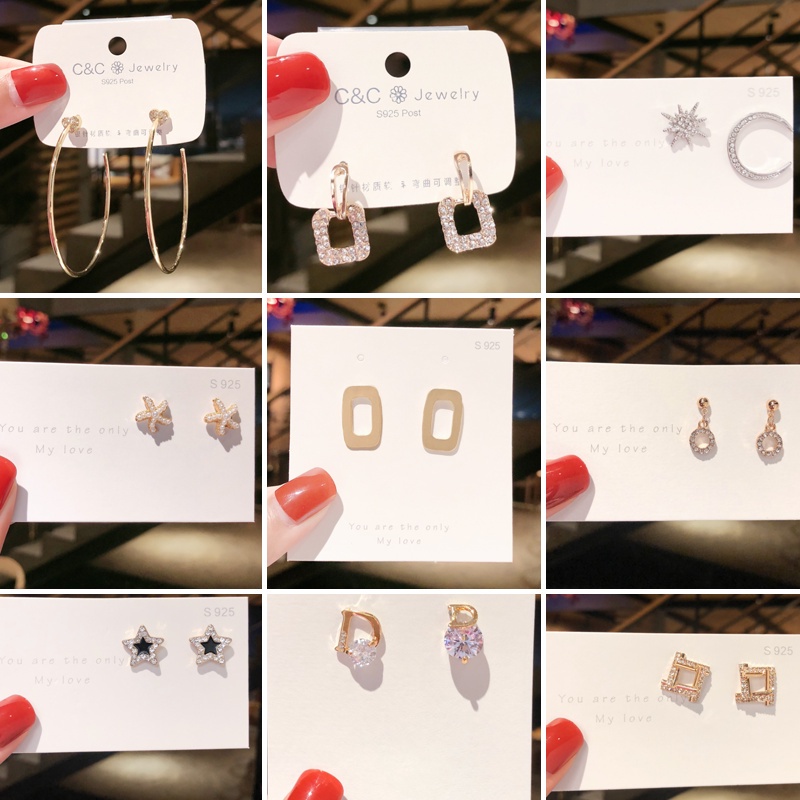 Anting stud Desain Lingkaran Bunga Asimetris 50 Jenis Bahan Zirkon Gaya Korea Untuk Wanita