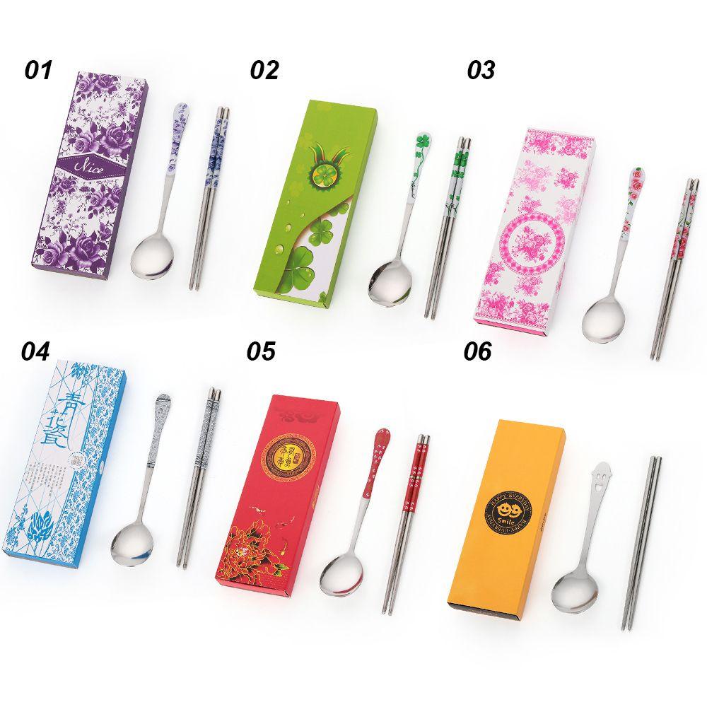 Solighter 2pcs/set Sendok Sumpit Travel Camping Poles Peralatan Makan Hadiah Kartun Alat Makan
