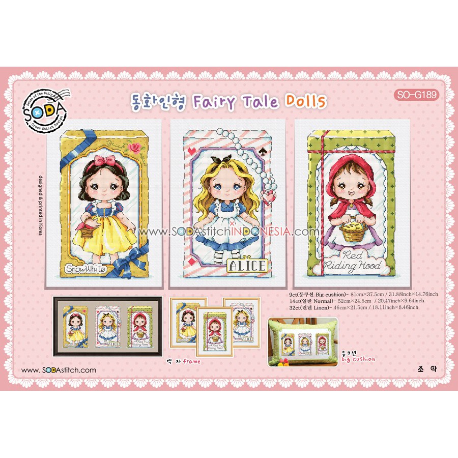 Paket DIY Craft Kristik Strimin Sodastitch SO-G189 Fairy Tale Dolls Snow White Alice Red Riding Hood