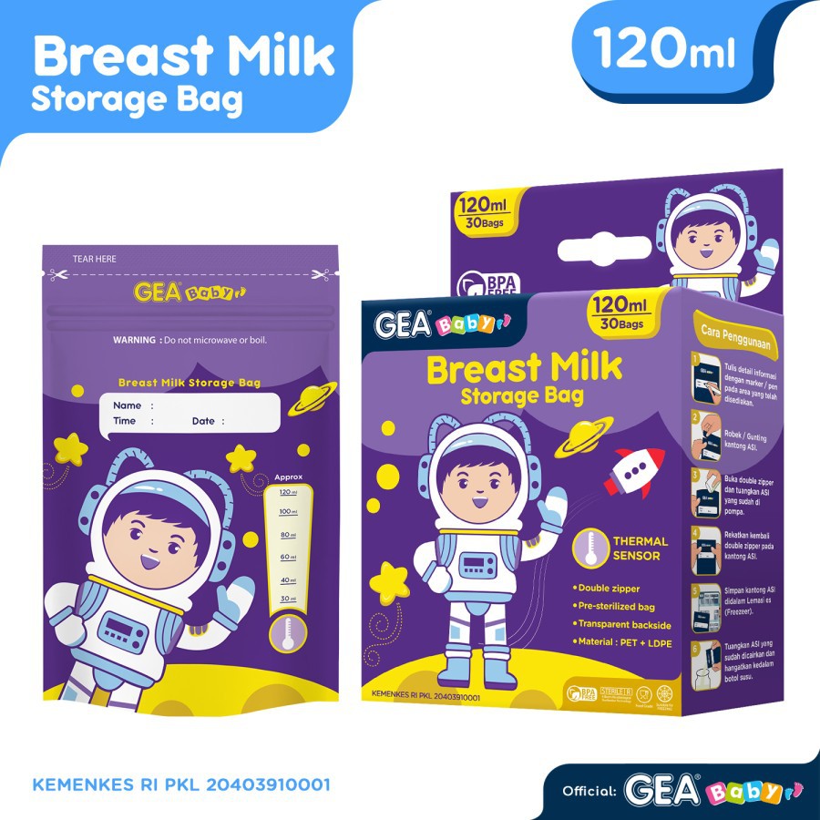 GEA BABY BREAST MILK STORAGE BAG 120ML ISI 30PCS ASTRONAUT PURPLE / KANTONG ASI