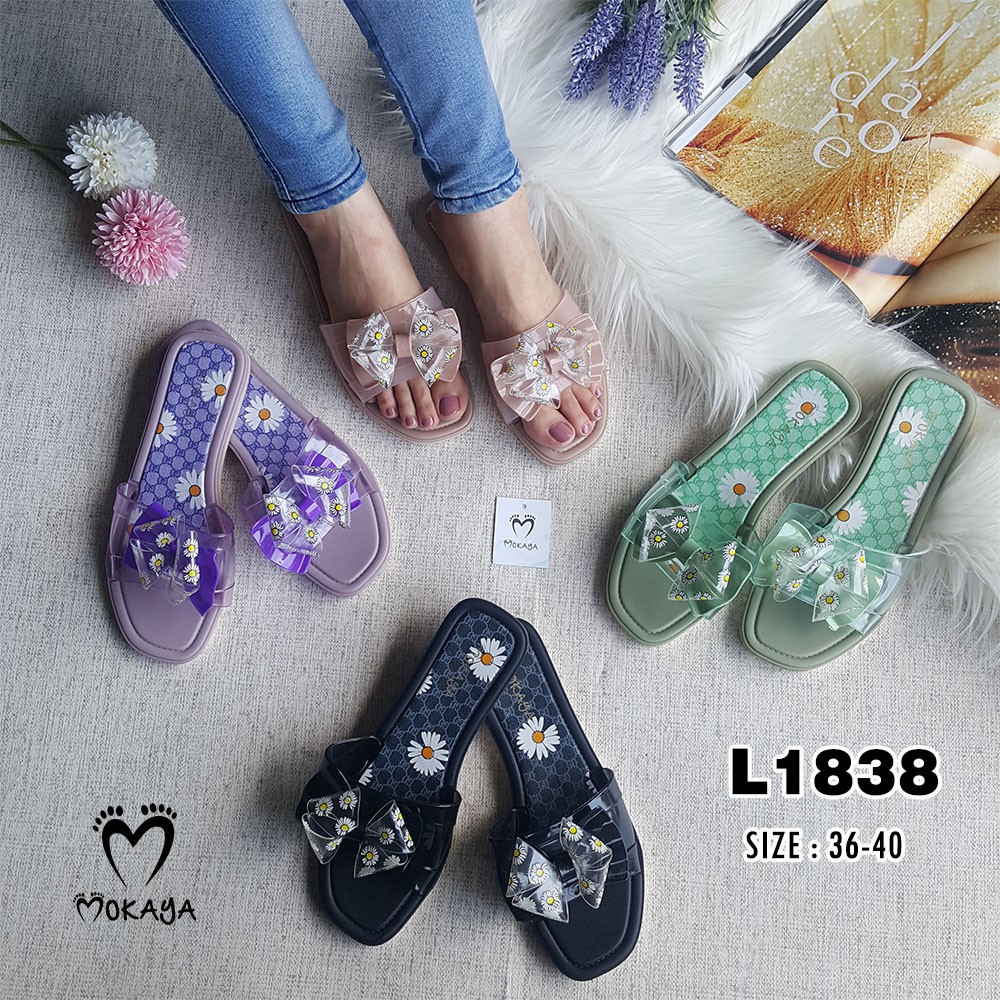 Sandal Slop Wanita Pita Mika Bunga Daisy Cantik Elegant Import Mokaya/Sz 36-40 (L1838)