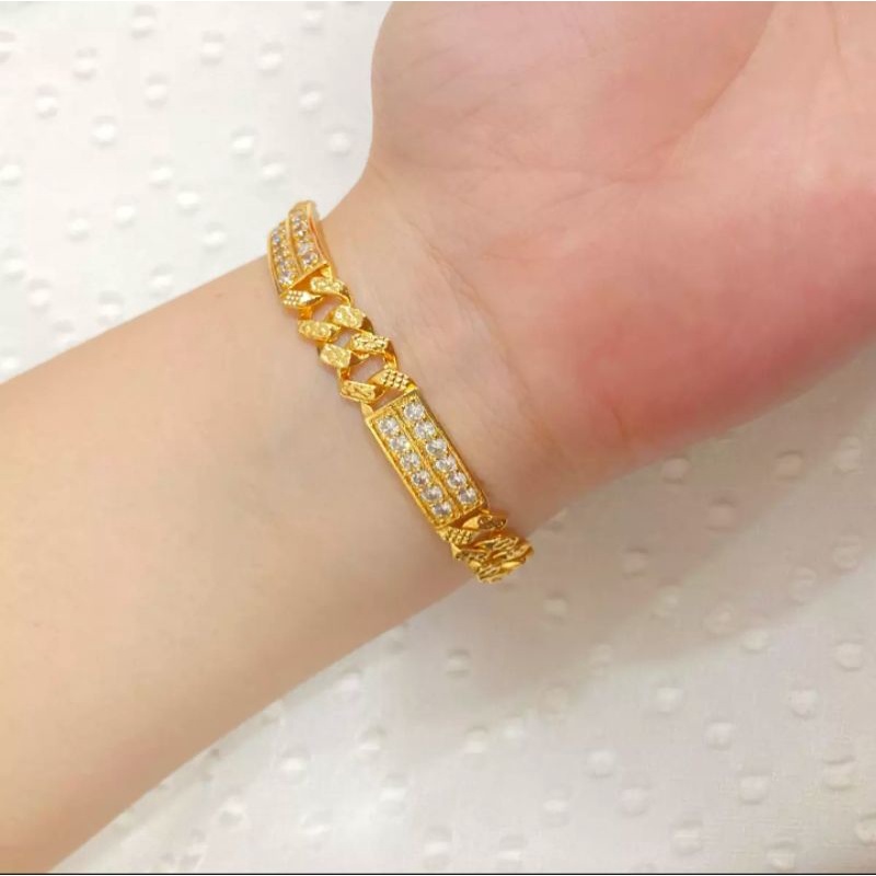 gelang tangan rantai sisik combi plat permata gold