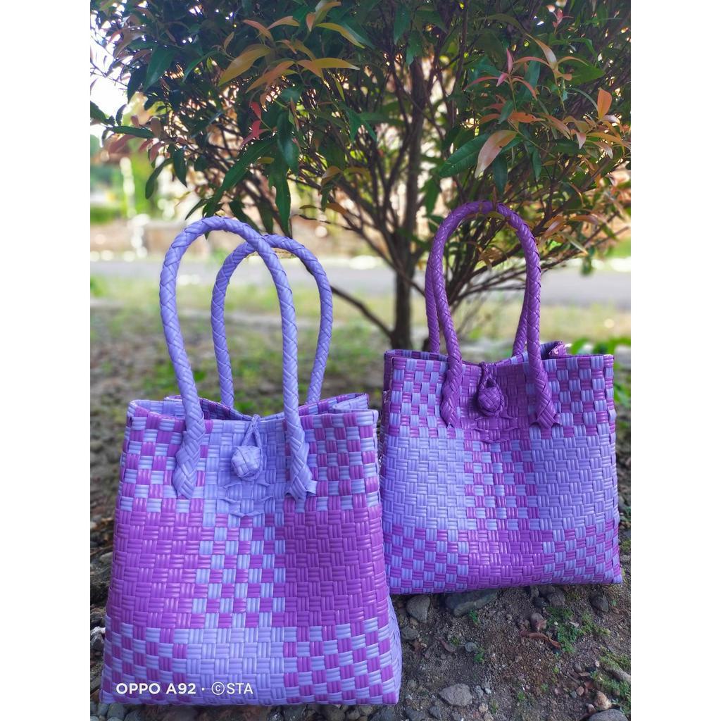 Tas Anyam Warna Lilac Kombinasi/ Ready Stock