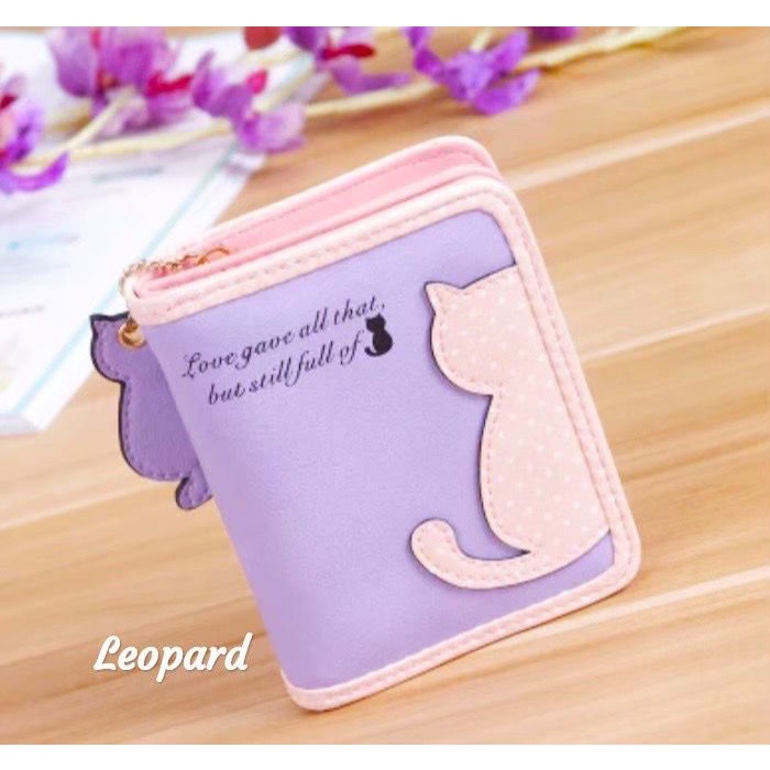 Dompet Mini Lipat Korea Motif CAT POLKADOT Lucu Unik Kecil Ringan Muat Banyak