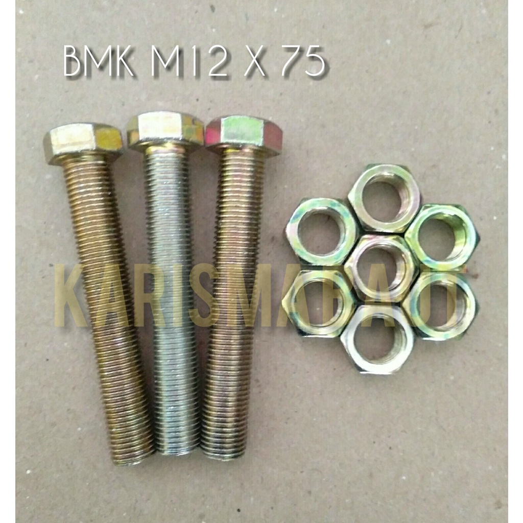 [1 set baut+mur] BMK M12X75 (Baut Mur Kuning M12 x75)