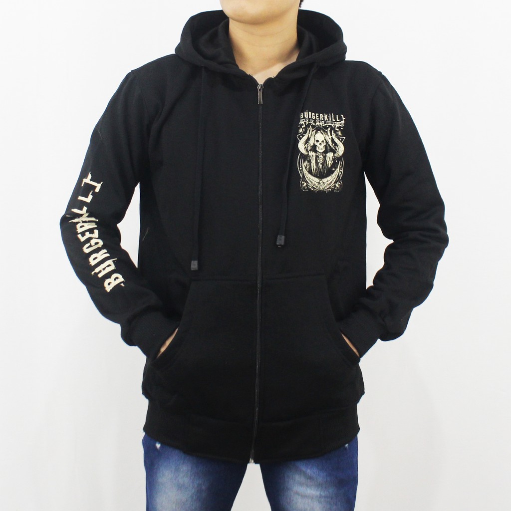 JAKET HOODIE BURGERKILL M L XL XXL 02 - JAKET MUSIK BURGERKILL - JAKET HEAVY METAL BURGERKILL HITAM