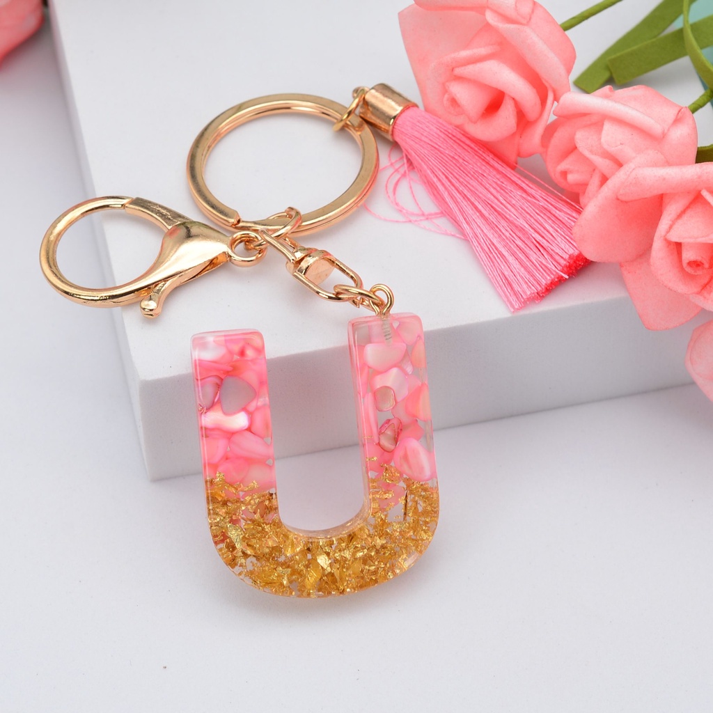 TOP Creative Alphabet Key Chain Couple Gift Bag Pendant Letter Keychain Cute Resin Material with Tassel Jewelry Ornament Glitter Keyring