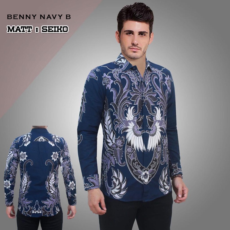 Evercloth Benny Kemeja Batik Lengan Panjang Pria Couple Hem Sarimbit Seragam