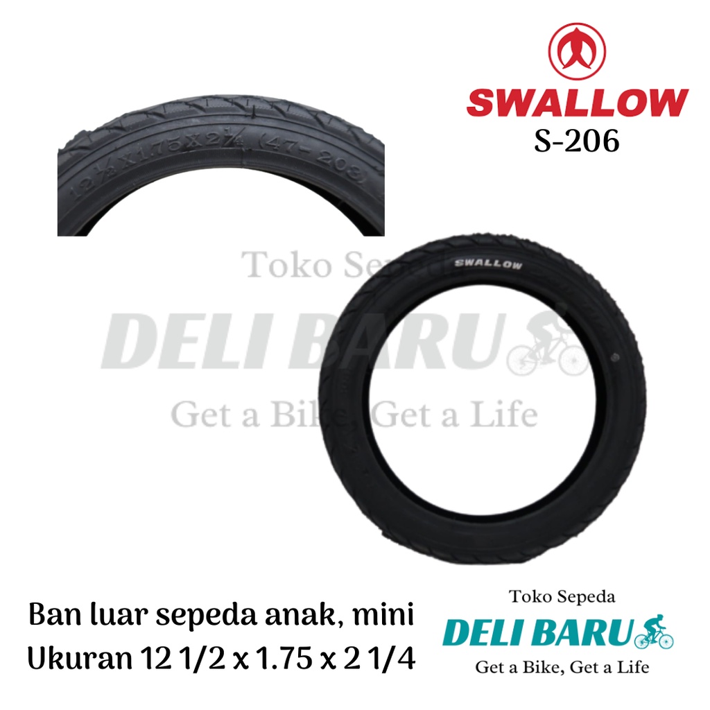 Swallow Ban luar 12 1/2 x 1.75 x 2 1/4 hitam sepeda anak, mini