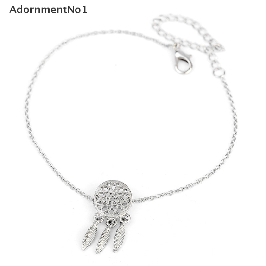 (AdornmentNo1) Gelang Tangan Rantai Aksen Dream Catcher + Rumbai Bulu Untuk Perhiasan Wanita