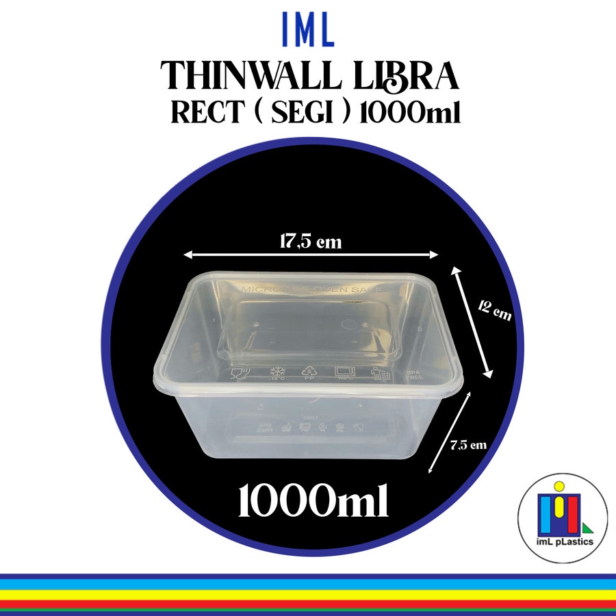 Kotak Makan Plastik THINWALL LIBRA RECT ( SEGI ) 1000ml - 1 set 25 pcs