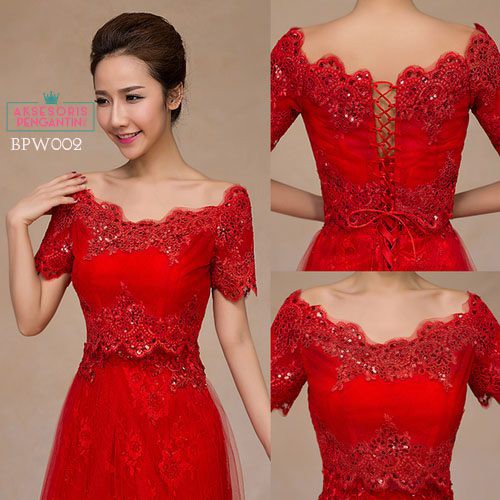 [READY STOCK] AKSESORIS PENGANTIN BOLERO LACE CARDIGAN PESTA RENDA MERAH BPW002