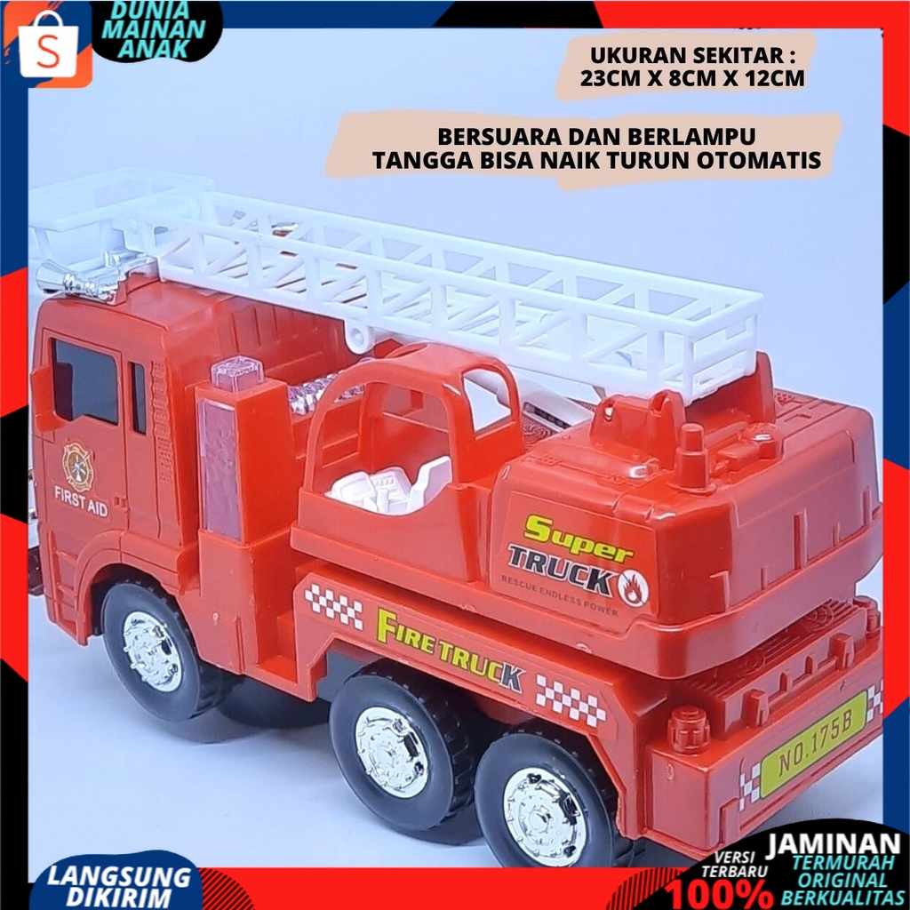 Mainan Mobilan Truck  POLISI Pemadam Kebakaran - Fire Truck Bump &amp; Go bersuara &amp; BerLampu NEW