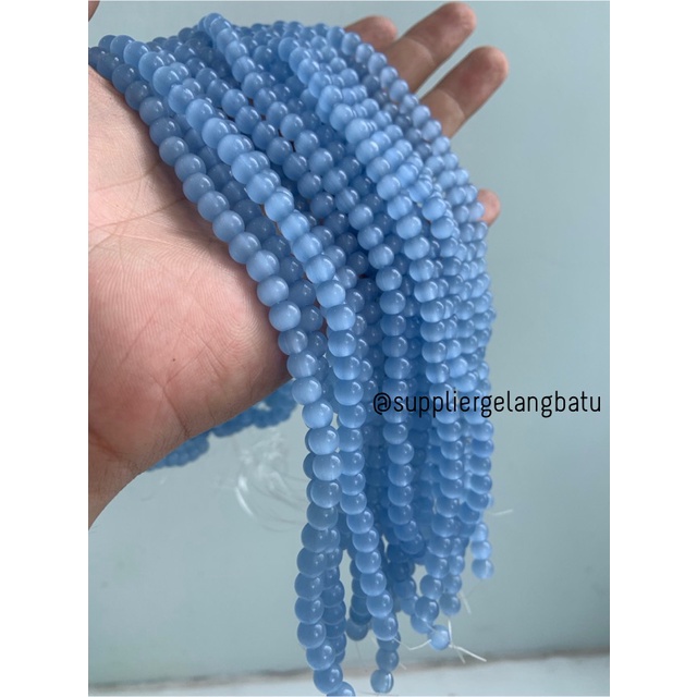 batu renceng kalung Gelang blue cat eye 6mm mata kucing biru bahan