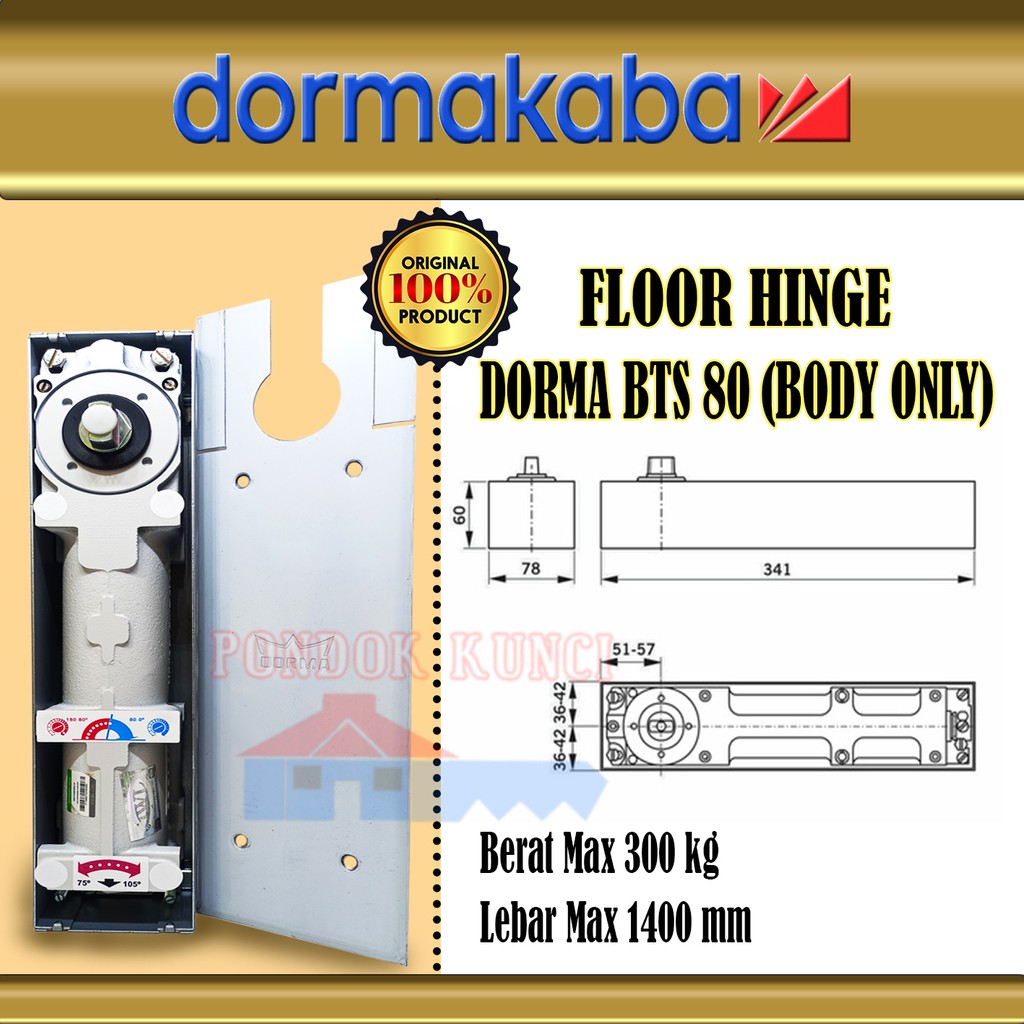 Floor Hinge Dorma BTS 80 / Engsel Tanam Dorma BTS 80 Floorhinge Dorma Original Komplit Stang