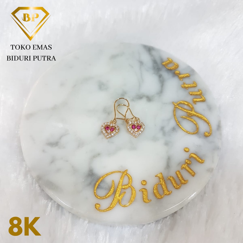 Anting Love Permata Perhiasan Emas Asli Kadar 8K/375 - Toko emas biduri putra