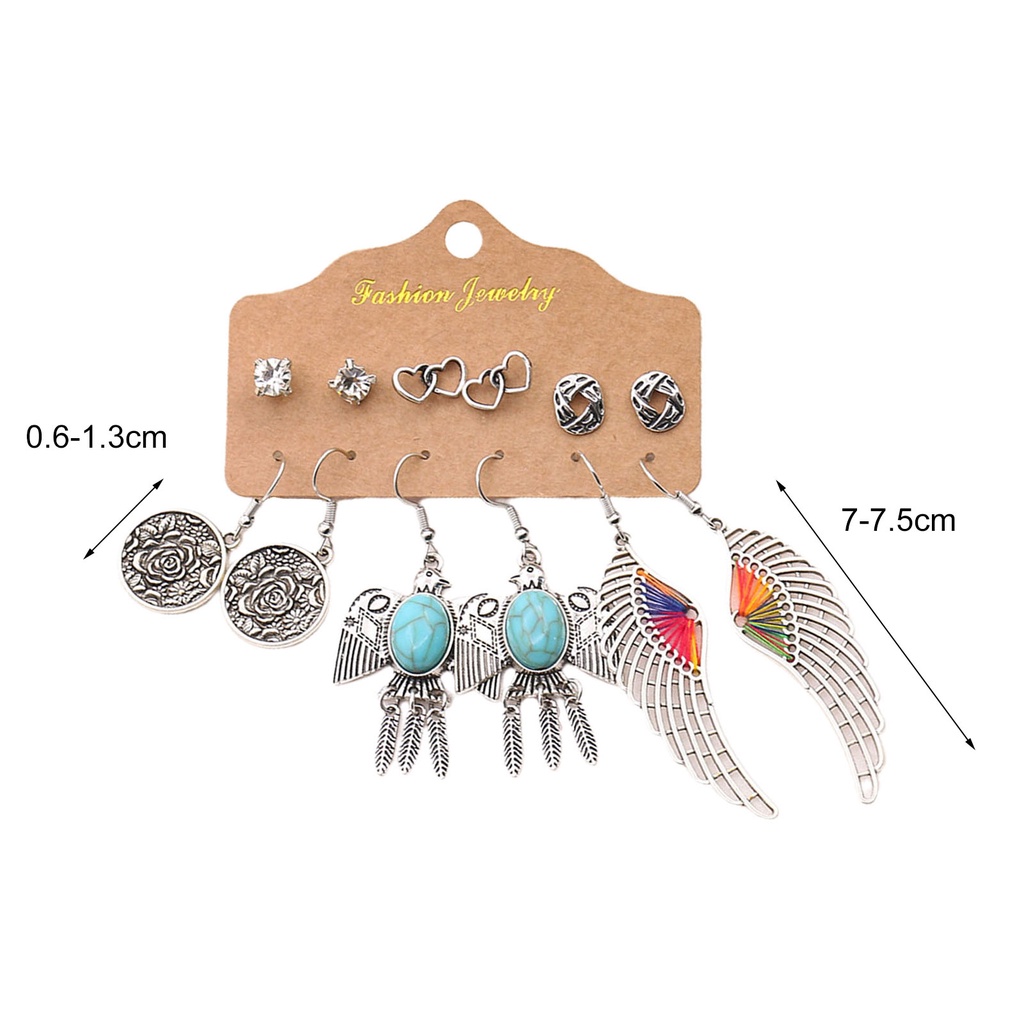 Hu Hu Hu Hu Hu Alat Bantu Pasang Kacamata♡ 6 Pasang Anting Tusuk Gantung Desain Daun Hollow Bahan Alloy Gaya Etnik Untuk Wanita