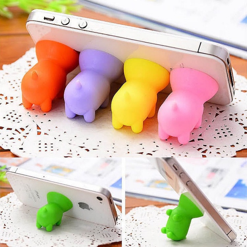 (Warna Acak) Holder Handphone Universal Bentuk Kartun Babi Lucu