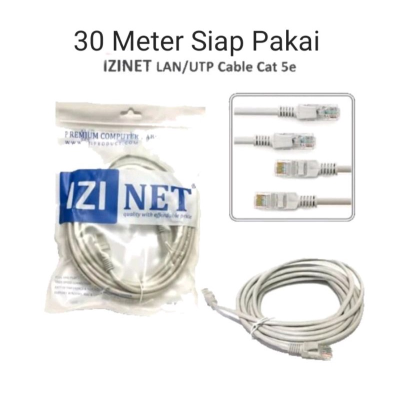 IZINET KABEL LAN UTP CAT.5E 30 METER SIAP PAKAI