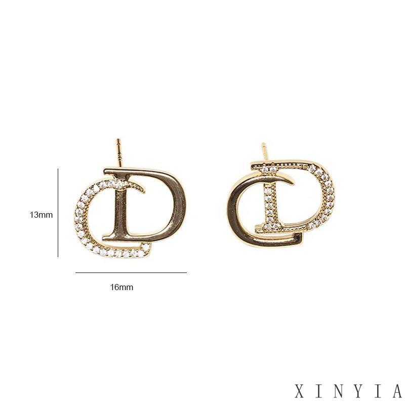 【COD】Korea Desain Fashion Anting Alfabet Anting Tusuk Sterling Silver 925 Desain Tulisan CD Hias Berlian Gaya Korea / Simple Untuk Wanita