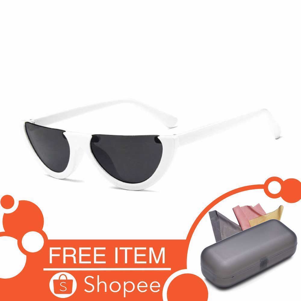 Anti UV Eye Cat Sunglasses [ Putih Hitam ] Kacamata Pria &amp; Wanita - SH Free Kotak Kacamata