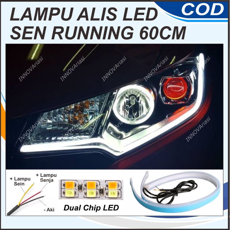 LAMPU ALIS MOBIL LED DRL DOUBLE RUNNING SEN BERJALAN 2 MODE 60 CM + WELCOME LIGHT MODEL SLIM TIPIS G