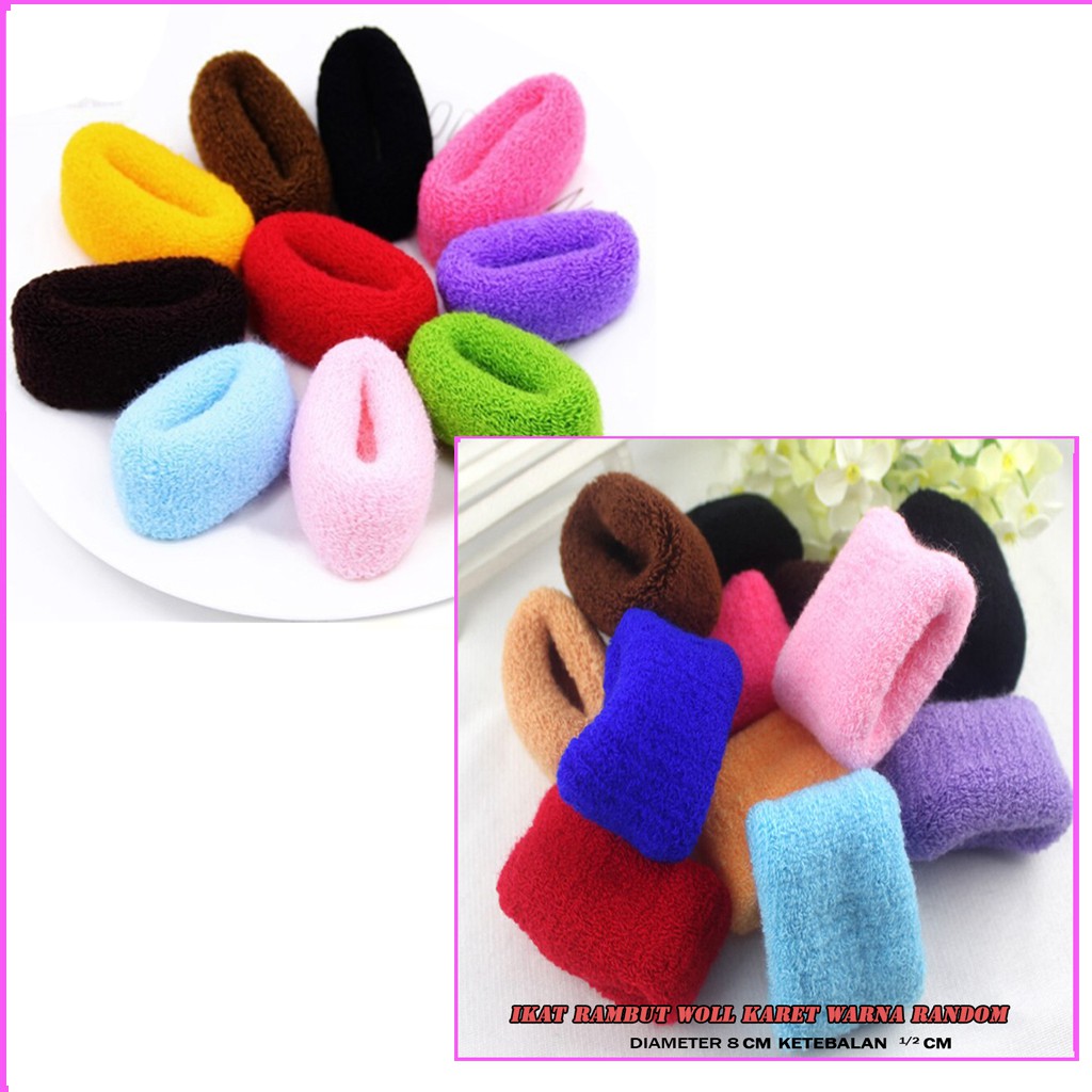 6 Picis Ikat Rambut Woll Karet Untuk Anak dan Dewasa warna warni / Ikat rambut bisa Grosr &amp; Ecer