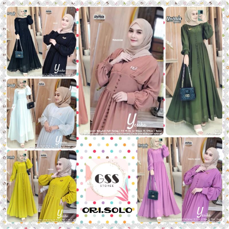 YESIKA Original By UWAIS HIJAB LD 106 Pb 139 Busui Ceruty Babydoll full Furing Gamis Polos Gamis Mus