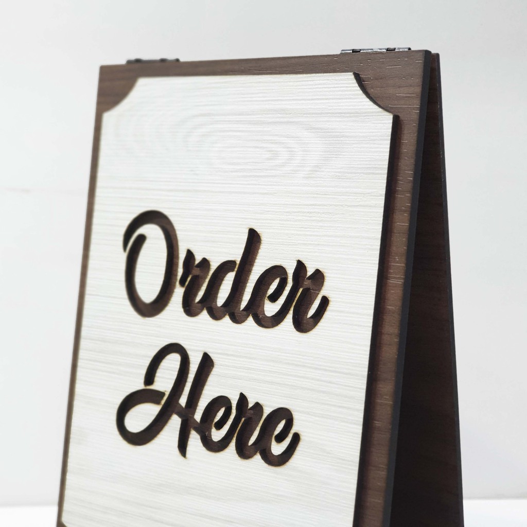 Signage Cafe duduk - ORDER HERE (MEJA) - Standing Sign Meja Counter