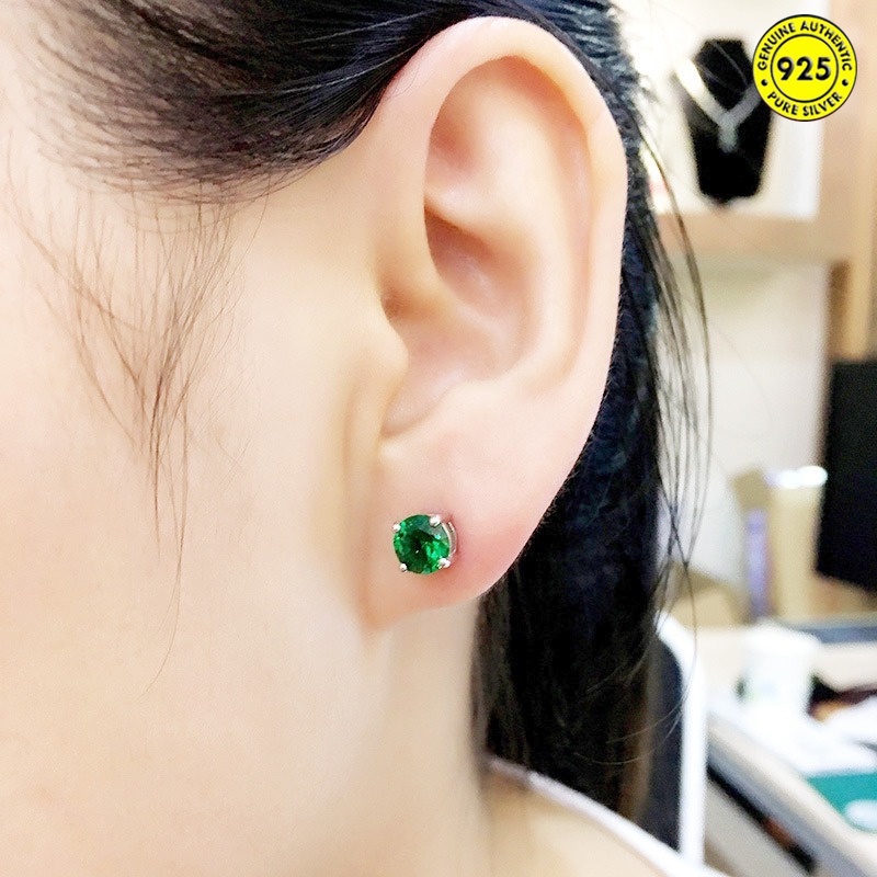 Anting Tusuk Aksen Batu Emeraldkristal Turmalin Imitasi Ala Vintage Untuk Wanita