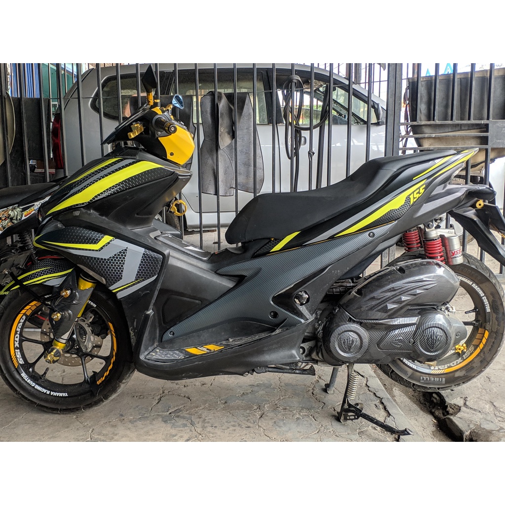Stiker Aerox 155 Decal Full Body Aerox 155 Premium Black Yellow Stripe Glossy DNKZ