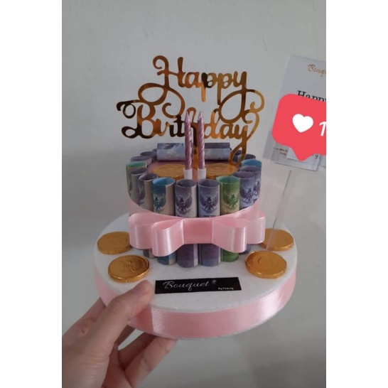 Cake uang Snack uang PO H-3 tarik money tower ulang tahun with pull out money kado ulang gift box bu