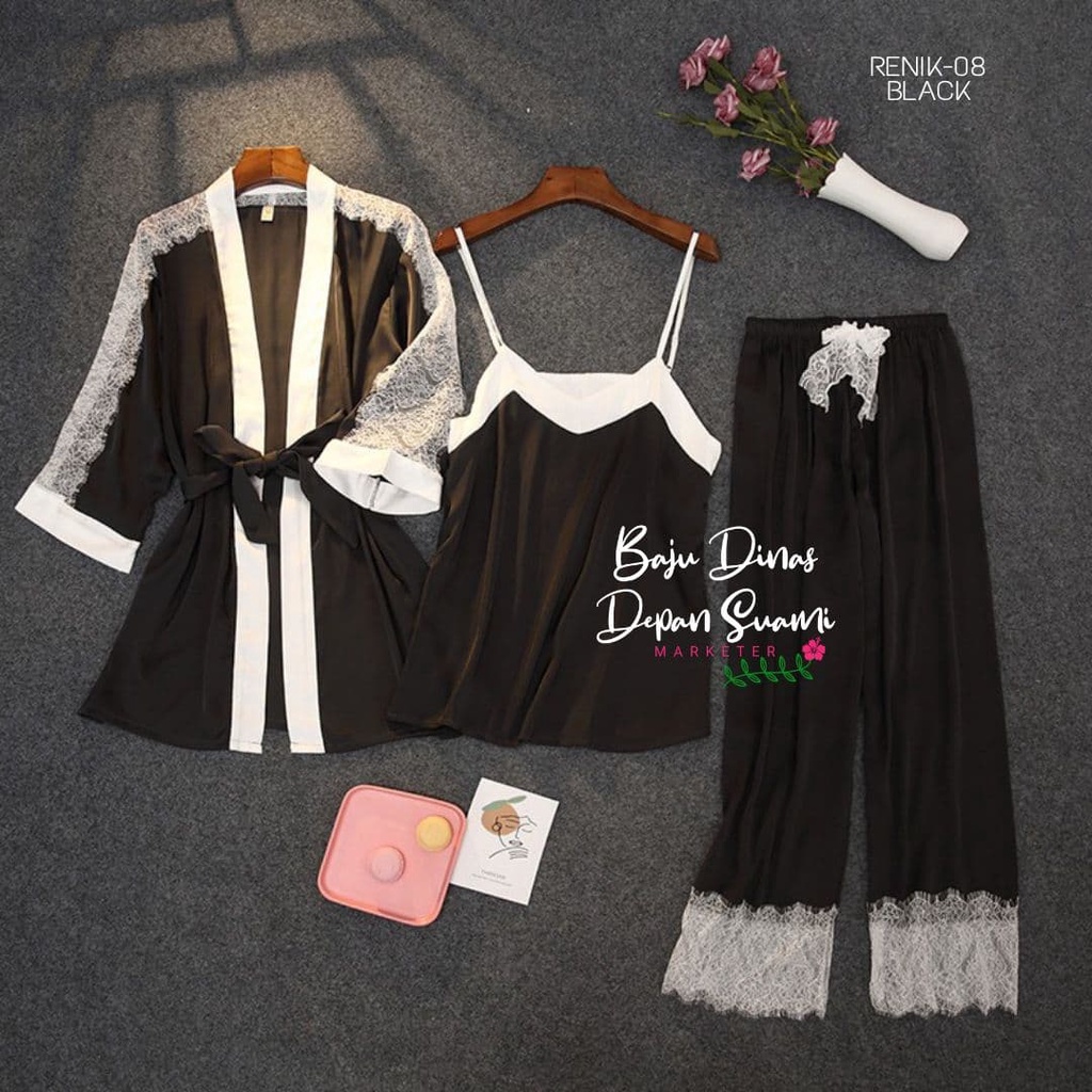 PAJAMAS 3IN1 BEST QUALITY RENIK 08 BDDS - PIYAMA LINGERIE SEXY BEST SELLER - BAJU TIDUR PIYAMA
