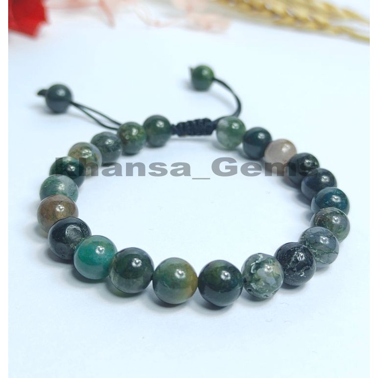 Gelang Tangan Batu Natural Lumut Indian Agate Dim 8mm dan 10mm